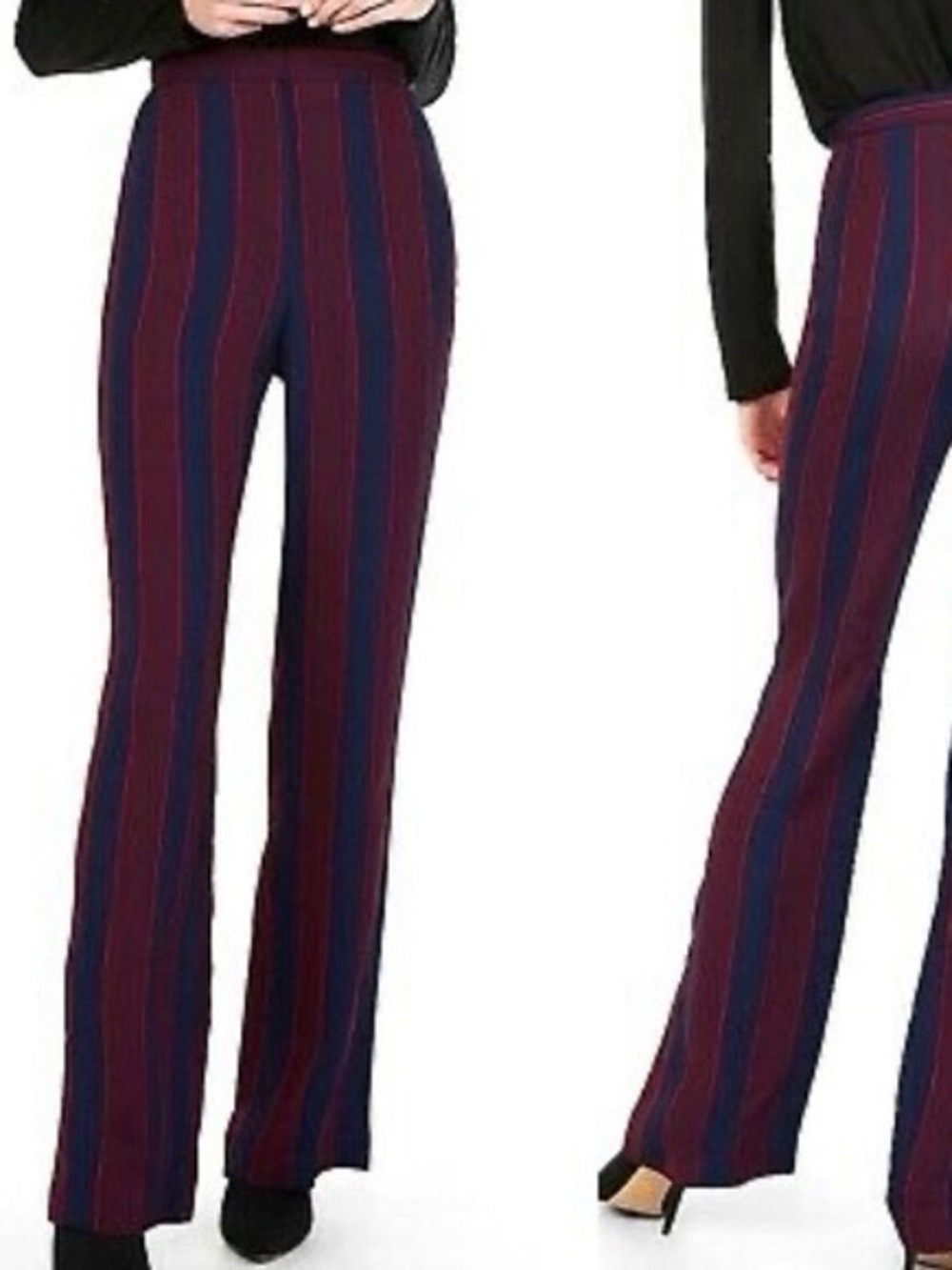 Express Burgundy & Navy Vertical-Strip Wide-Leg Pants